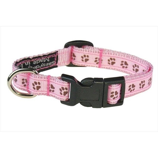 Sassy Dog Wear Sassy Dog Wear PUPPY PAWS-LT. PINK-CHOC.1-C Puppy Paws Dog Collar; Pink & Brown - Extra Small PUPPY PAWS-LT. PINK/CHOC.1-C